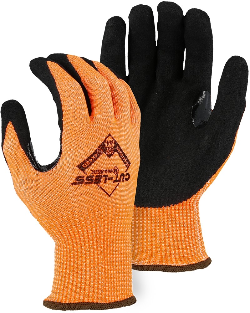 33-4476 Majestic® Glove High Visibility Orange Cut-Less Seamless Knit Glove with Sandy Nitrile Palm Coating